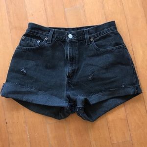 Vintage black denim Levi cut off shorts